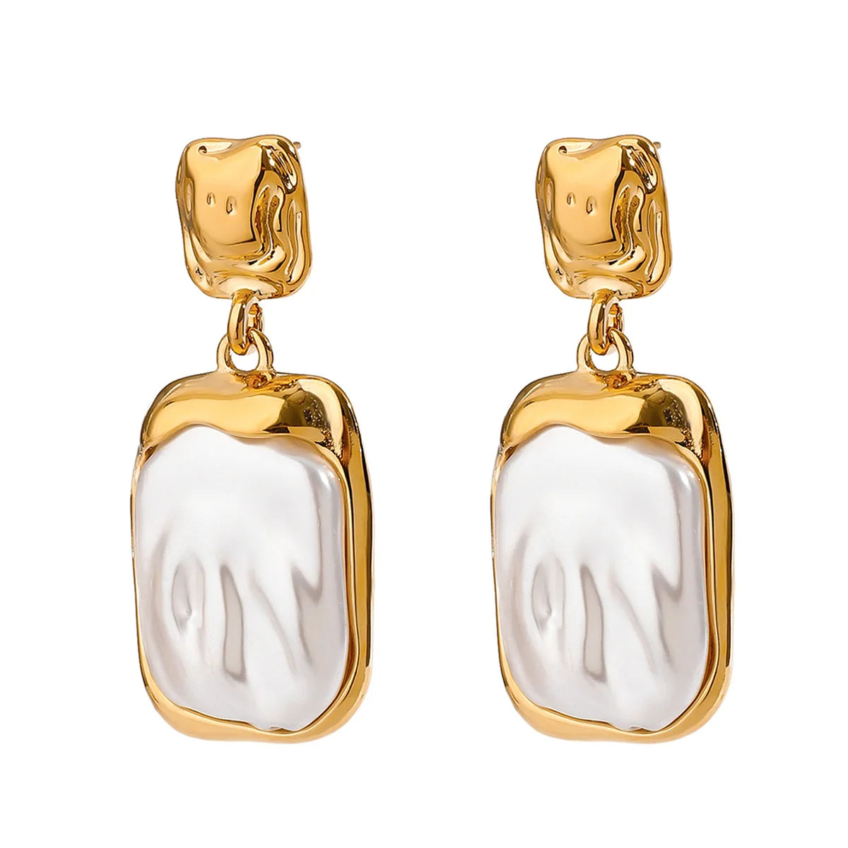 18K Gold Baroque Pearl Earrings Chunky Irregular Fashion Pearl  Drop Earrings Stainless Steel Jewelry Hypoallergenic