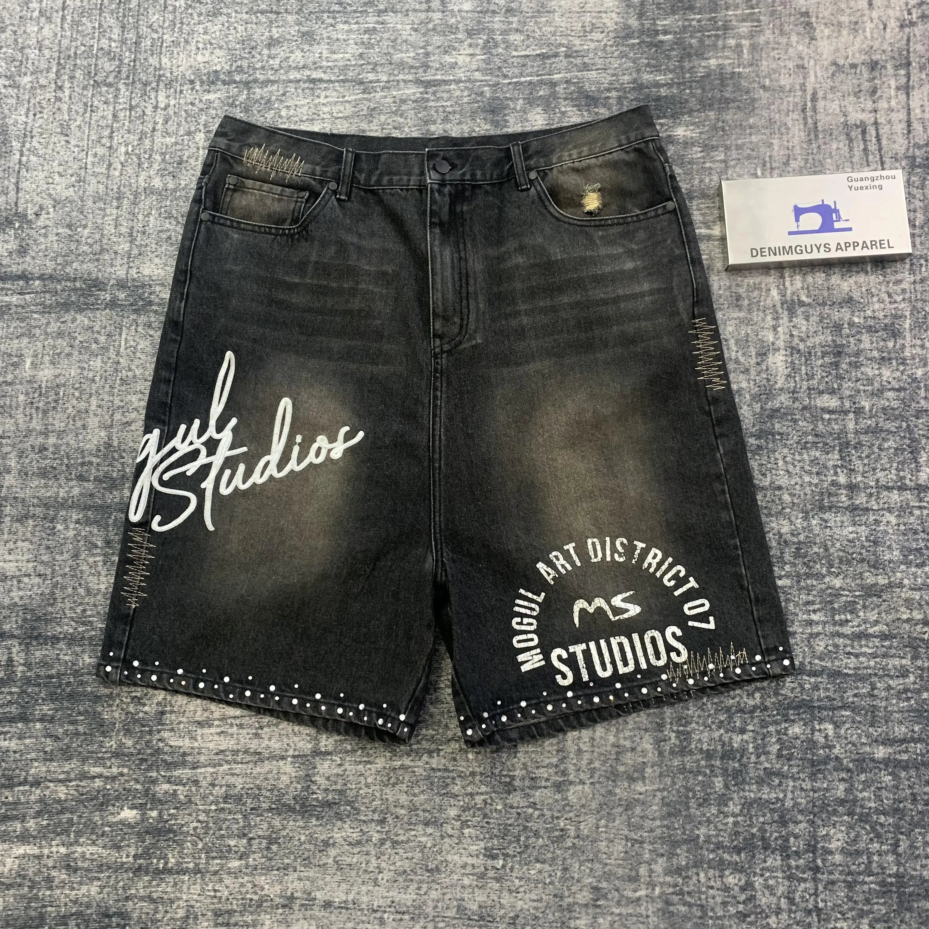 DENIMGUYS Manufacturer Custom Men's Y2k Rhinestone Streetwear Baggy Jorts Oversized  Acid Washed Retro Denim Jean Shorts for Men