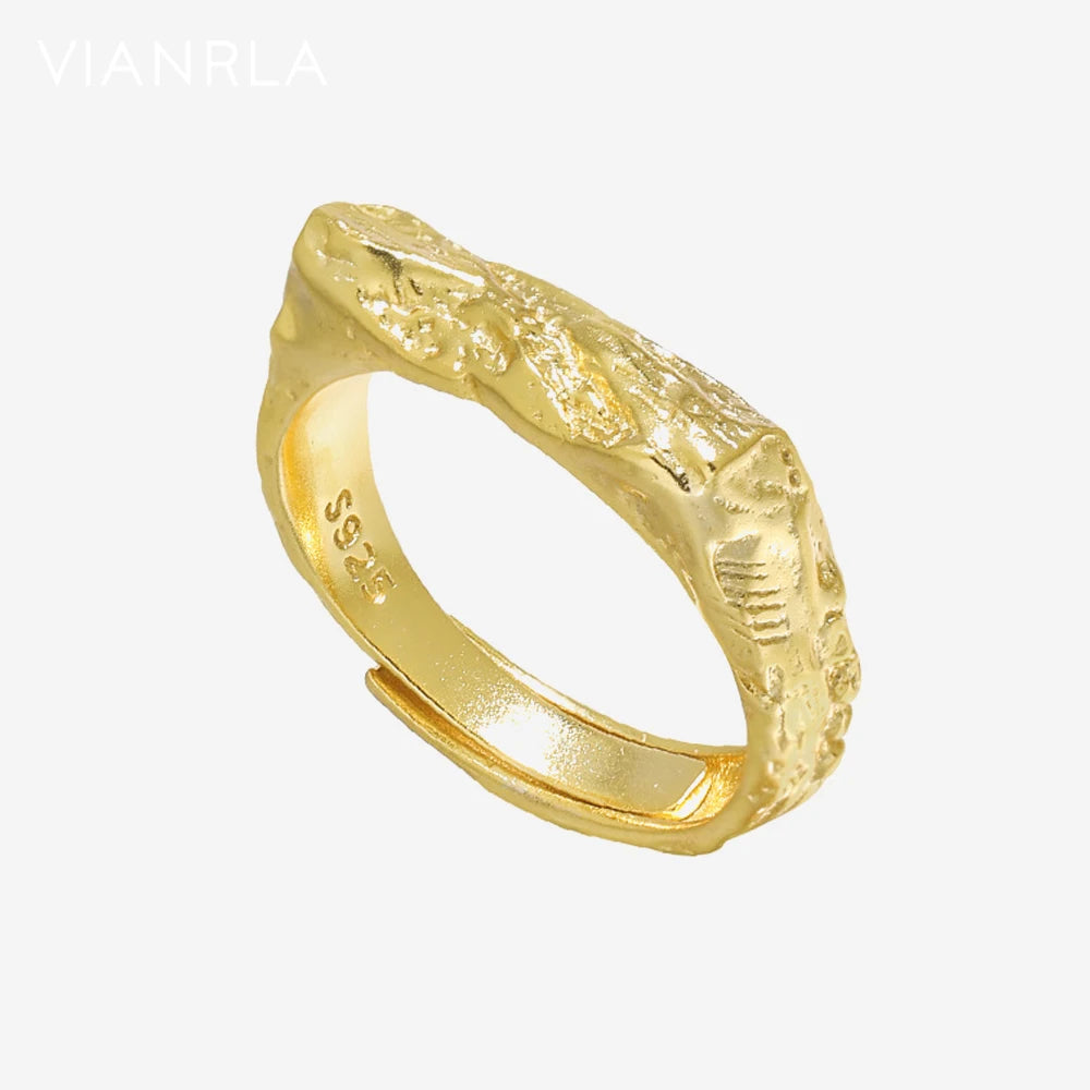 VIANRLA 925 Sterling Silver Irregular Pattern Ring Minimalist 18k Gold Plated Women Jewelry Gift Drop Shipping