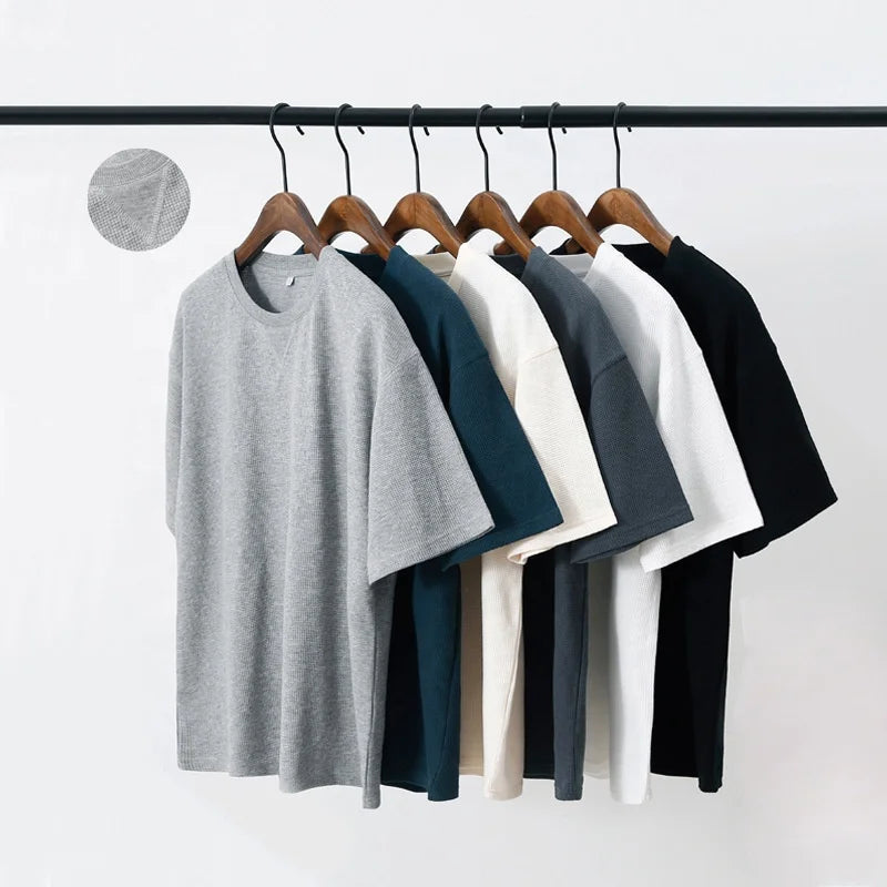 2025 Fashion Custom Men Oversized t Shirt Cool Plus Size Men's T-shirt 100% Cotton Waffle t Shirt for Men
