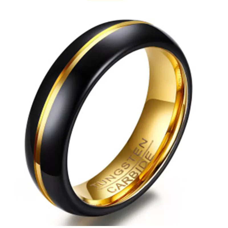 Custom Design Tungsten Carbide Ring  High Polished Dome Grooved Black and Gold Plated Couple Love Wedding Band Tungsten Ring