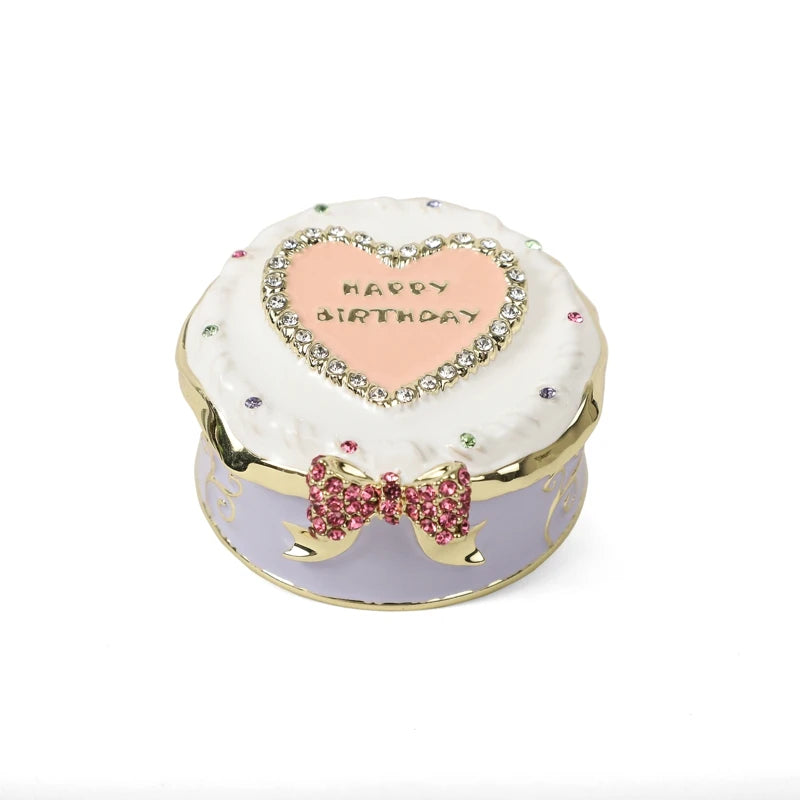 SHINNYGIFTS Enamel Pewter Trinket Box Metal Jewelry Gift Box Birthday Cake Fancy Gift Box