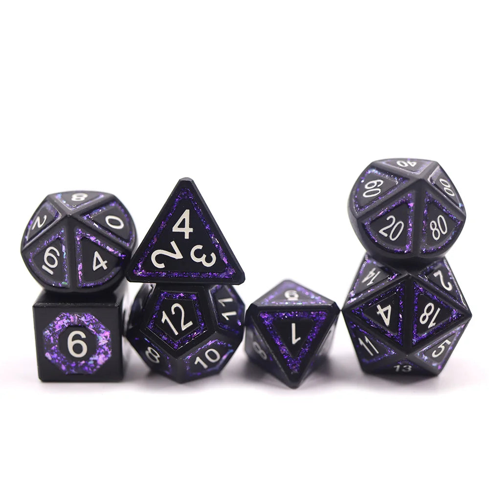 Custom Purple Mica Glitter Polyhedral D&D Dice Set 7pcs Zinc Alloy for DND Games