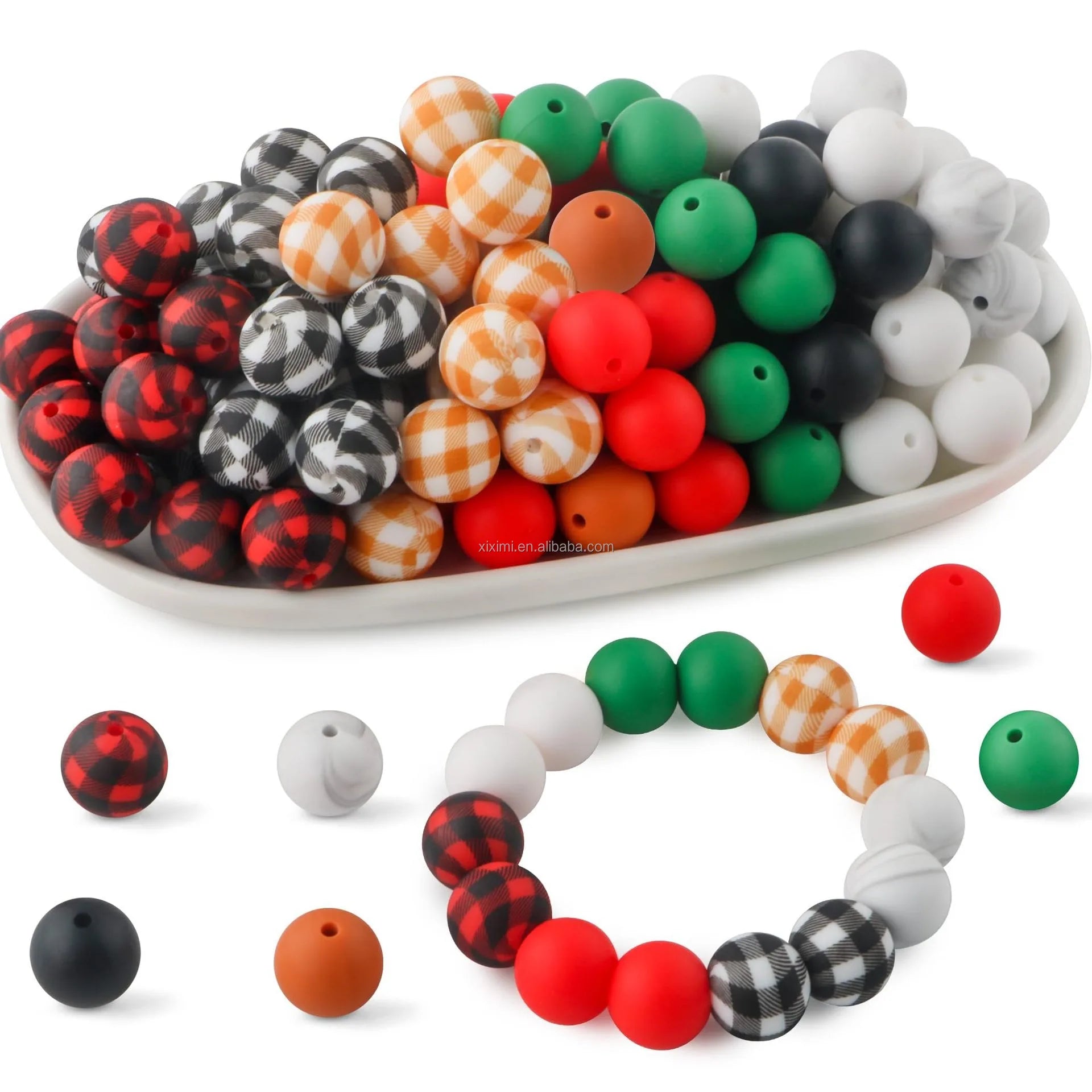 15mm Accessories Mix Loose Beaded Round Silicone Teething Beads Set by Series for DIYJewelry Keychain Pen Making