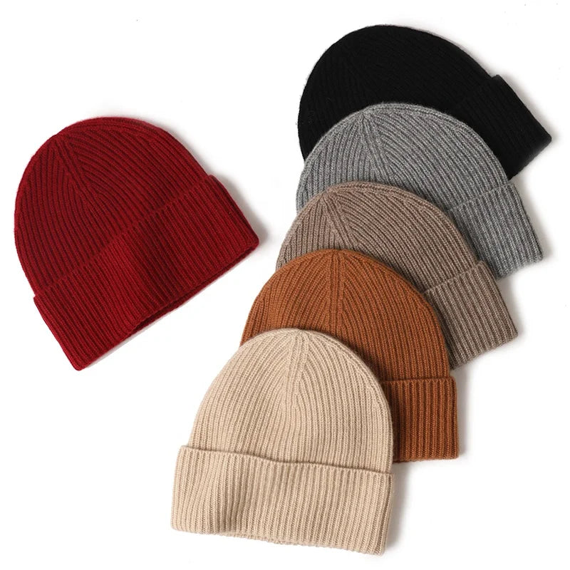 Custom Embroidery logo Cheap Unisex 100% Cashmere Bennie Winter Hat Luxury Fashion Cute Warm Woolen Wool Women Ny Beanie Caps