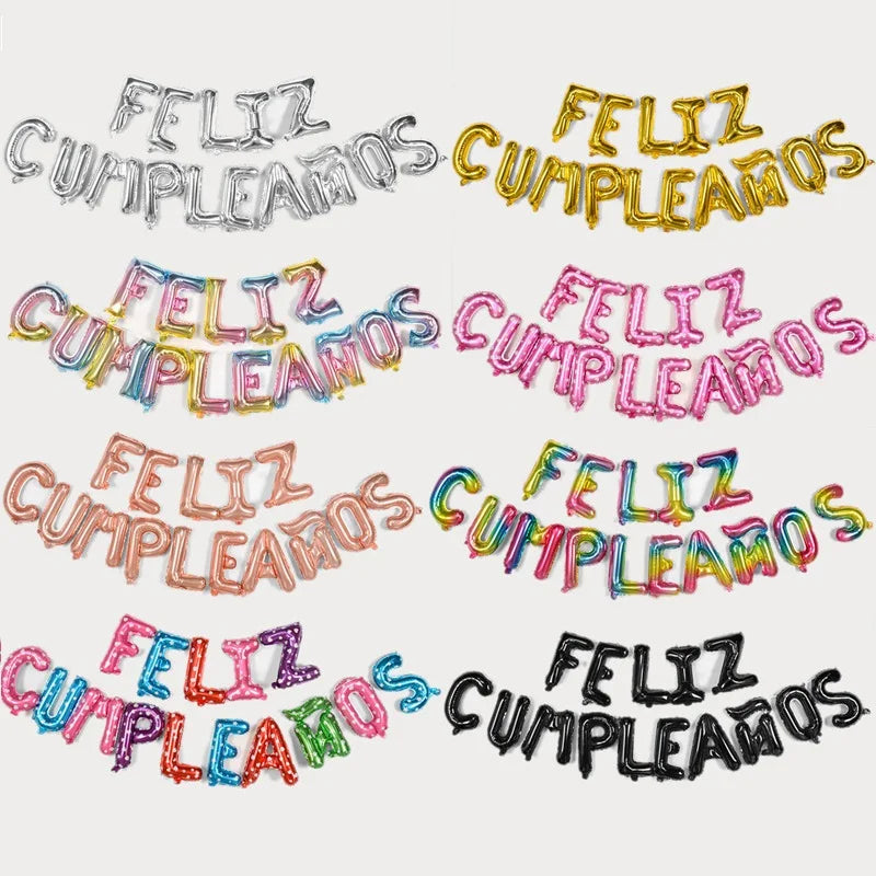 Wholesale 16 Inch Letter Spanish Feliz Cumpleanos Happy Birthday Foil Balloons Banner Kit Birthday Decoration Set Party Supplies