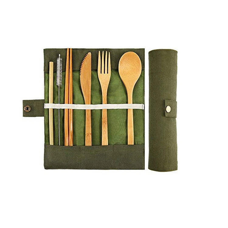 Eco Friendly Bamboo Travel Cutlery Set Kids Flatware Straw Organic Bamboo Utensils with Pouch for Camping Picnic
