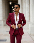 Latest Men Suits Business Coat Design Wine Red Tailor Made Tuxedo Jacket 2 Pieces Slim Suit Groom Groomsman Formal Wedding Suits