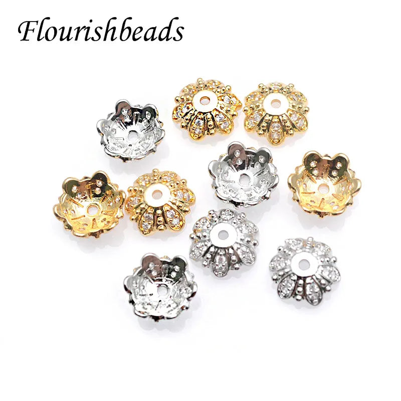 18k Gold Plated 1.5mm Hole 10mm Copper Hollow Flower Spacer End Beads for Jewelry Making Findings