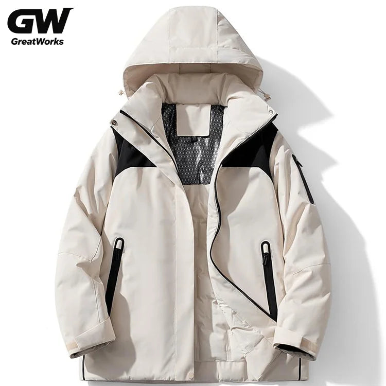 Warm Casual Autumn Bomber Jacket with Zipper Closure Padded Windproof Waterproof Fashionable Outdoor Coat Dyed Letter Pattern
