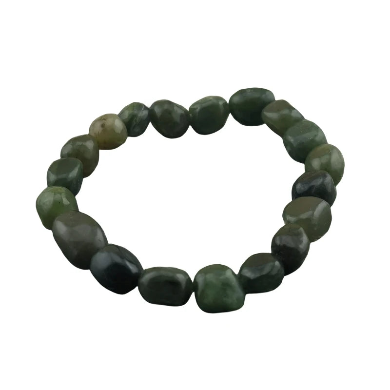 Epidote Jewelry Geometric Irregular Tumble Natural Gemstone Infinity Stretch Bracelet for Women Men Energy Meditation Bangle