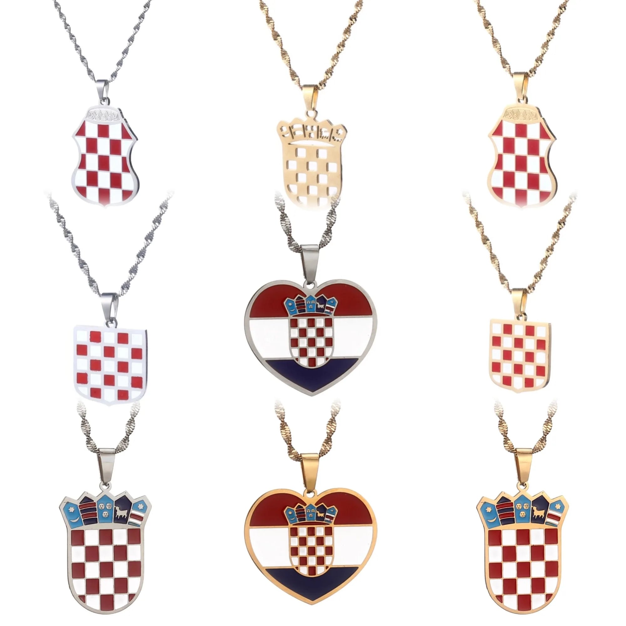 Stainless Steel Enameled Croatia Map Chain Necklaces Silver 18K Gold Plated Enamel Croatian National Flag Map Pendant Necklace