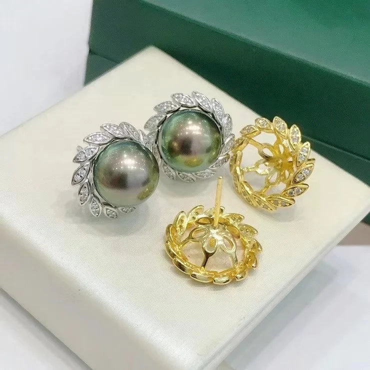 E846 10-11mm DIY Natural  Freshwater Pearl Charm Earrings Mounting Accessory 925 Sterling Silver Gold Plated  Jewelry for Women