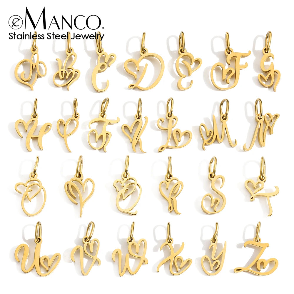 EManco Heart Art Initial Alphabet Pendant DIY Name Customized Birthday Gift Stainless Steel Women Fashion Jewelry A-Z Wholesale