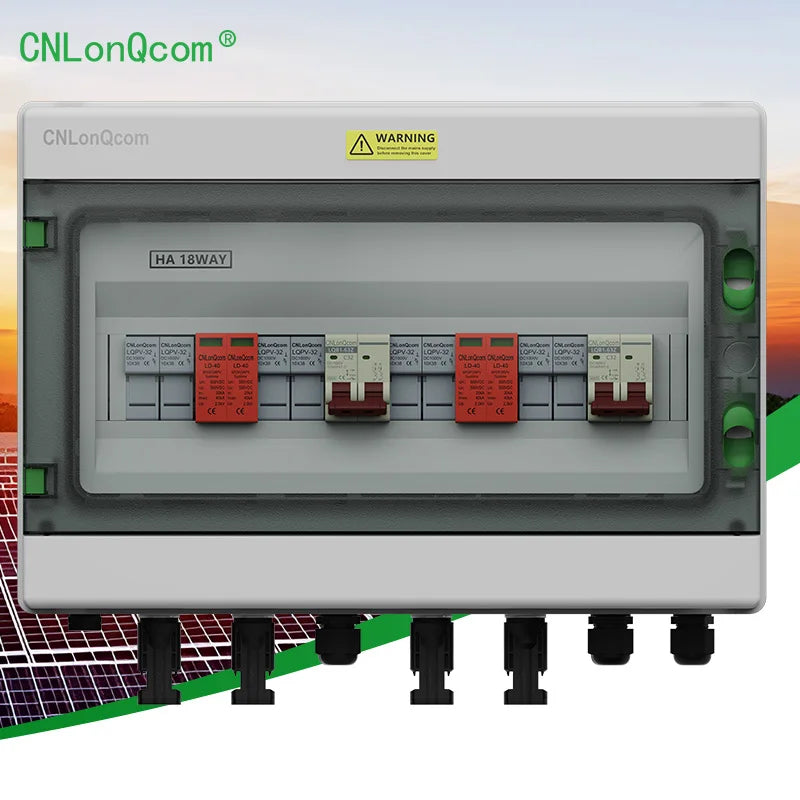 CNLonQcom PV Solar Combiner Box DC 500V 4 String 4 in 2 Out IP65 Waterproof Photovoltaic Distribution Box