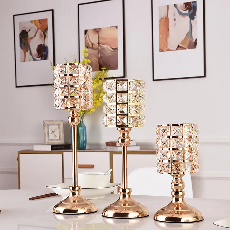 C-CDS004 New Design Crystal Candlestick Holder Europe Tapered Candlestick Metal Holder Romantic for Wedding Home Party Decor