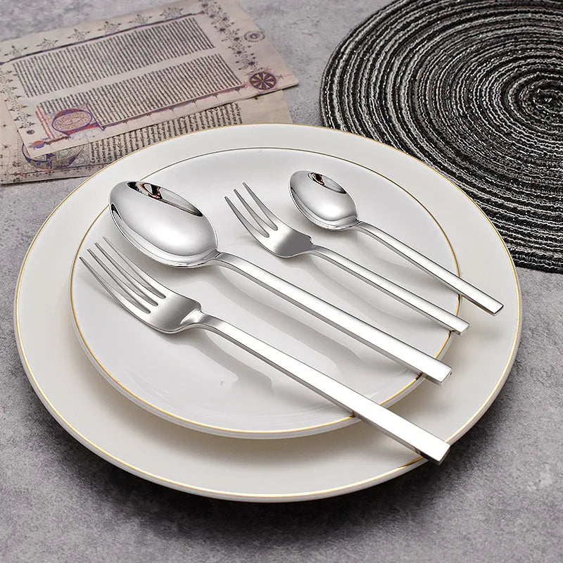 Metal Stainless Steel Cutlery Set Silver Knife Fork and Spoon Set Matte Flatware