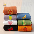 Custom Made 7 Colors Cotton Women Cute Cartoon Fruit Pattern Socks Set Custom Embroidered Socks