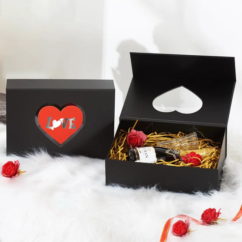 Creative Customization Luxury Gift Magnetic Paper Box for Surprising Present Packiging with Heart Clear Window