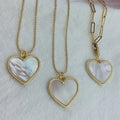 Isunni Natural White Shell Mother of Pearl Heart Gold Pendent Necklaces for Women
