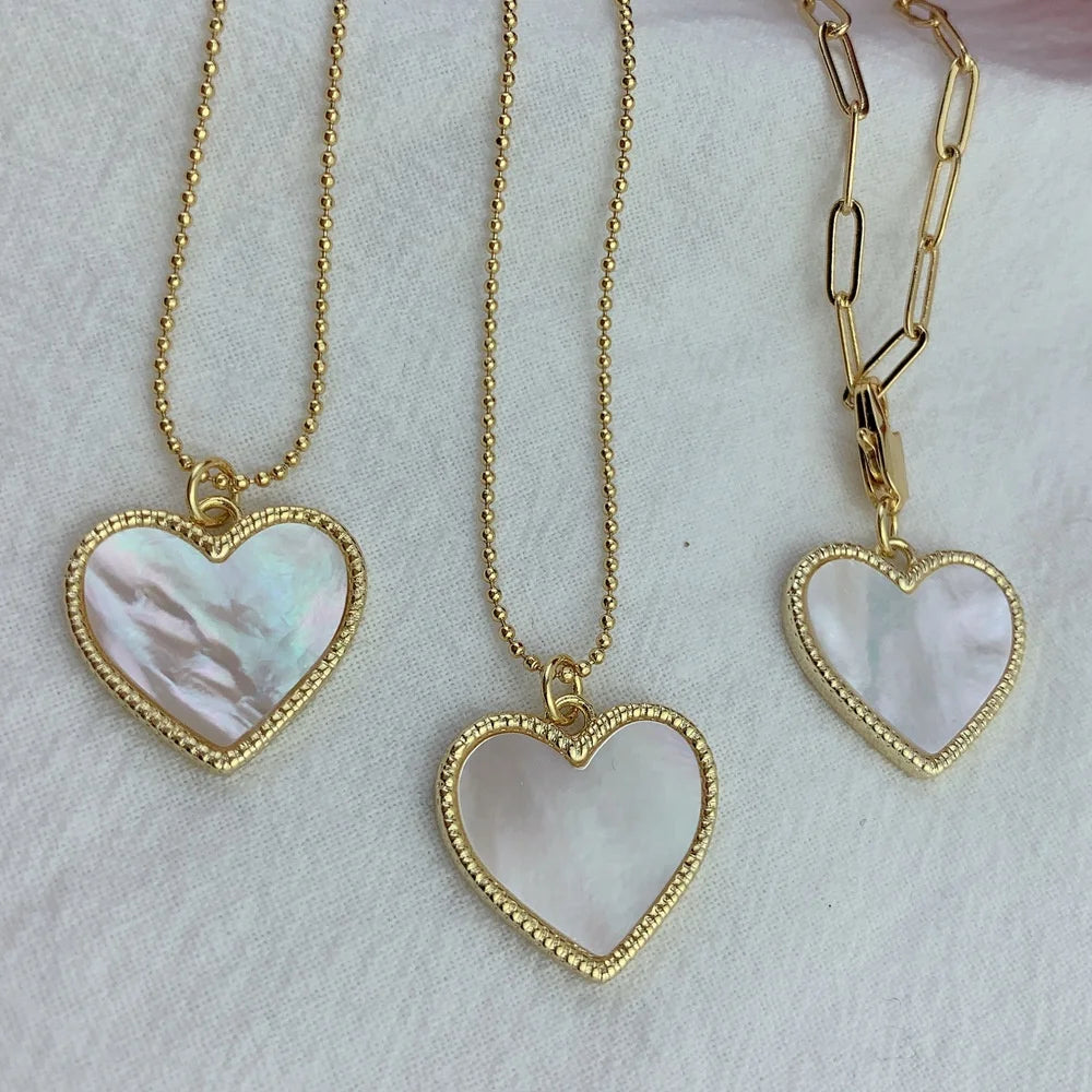 Isunni Natural White Shell Mother of Pearl Heart Gold Pendent Necklaces for Women