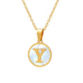 White Sea Shell round Card Necklace with Gold Plated Stainless Steel Pendant Colorfast Jewelry Charm for Anniversary Occasions