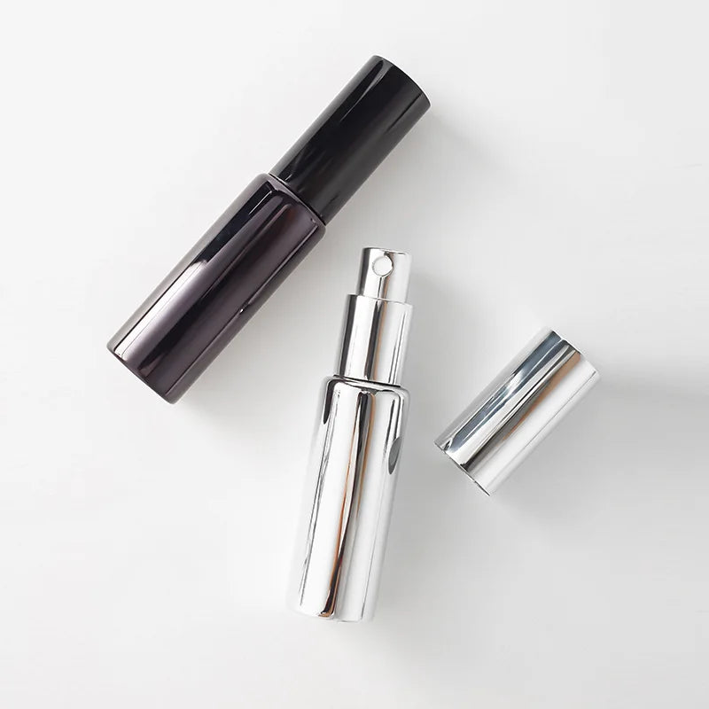 Small Fancy Cosmetic Packaging Perfume Container Silver Black Color 30ml Glass Spray Bottle Screw Closure