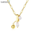 SP-LAM Fashion Girls Designer Pendant Stainless Steel Chain Link Woman Jewelry Rice Pearl Gold Trendy Necklace