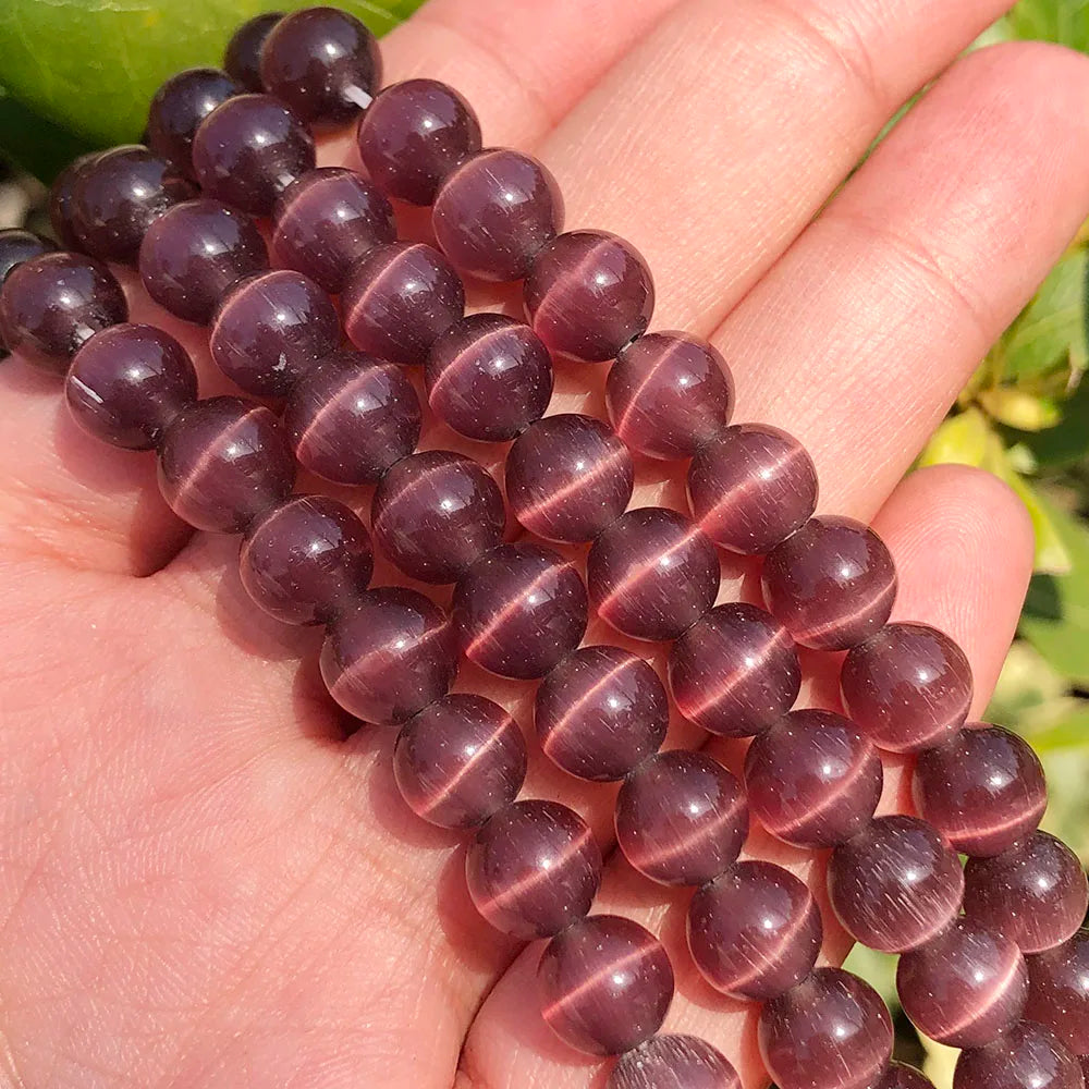 Round 4/6/8/10mm Smooth Brown Red Natural Semi Gemstone Cats Eye Loose Beads for DIY Necklace Bracelet Earring Accessories 38cm