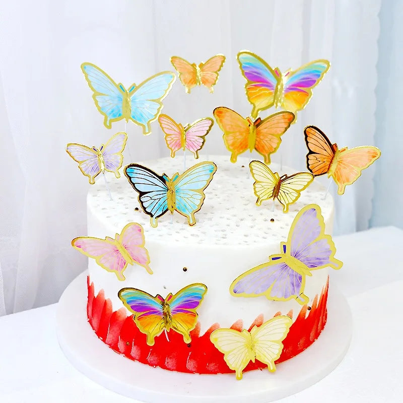 3D Gold Paper butterfly Cake Topper Vivid Artificial  butterfly Accessories for Cake Decoration