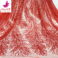 Red Color African Handmade Beaded Lace With Sequins Lace for 5 Yards for Nigeria Wedding Lace HY1591-3