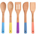 New Design Set of 5 Bamboo Wooden Spatula Cooking Toolset Colorful Organic Bamboo Kitchen Spoons Cooking Utensils Set