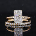 Starsgem 14k Yellow Solid Gold Radiant Crushed Ice Moissanite Ring with Hidden halo Eternity Band Ring Set