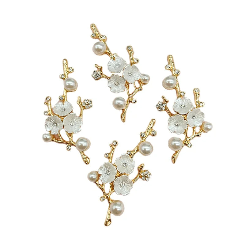 Fashion Bridal Veil Hair Decorative Accessories Diy Handmade Jewelry Brooch Crystal Rhinestones plum Blossom Branch Tree Pearls