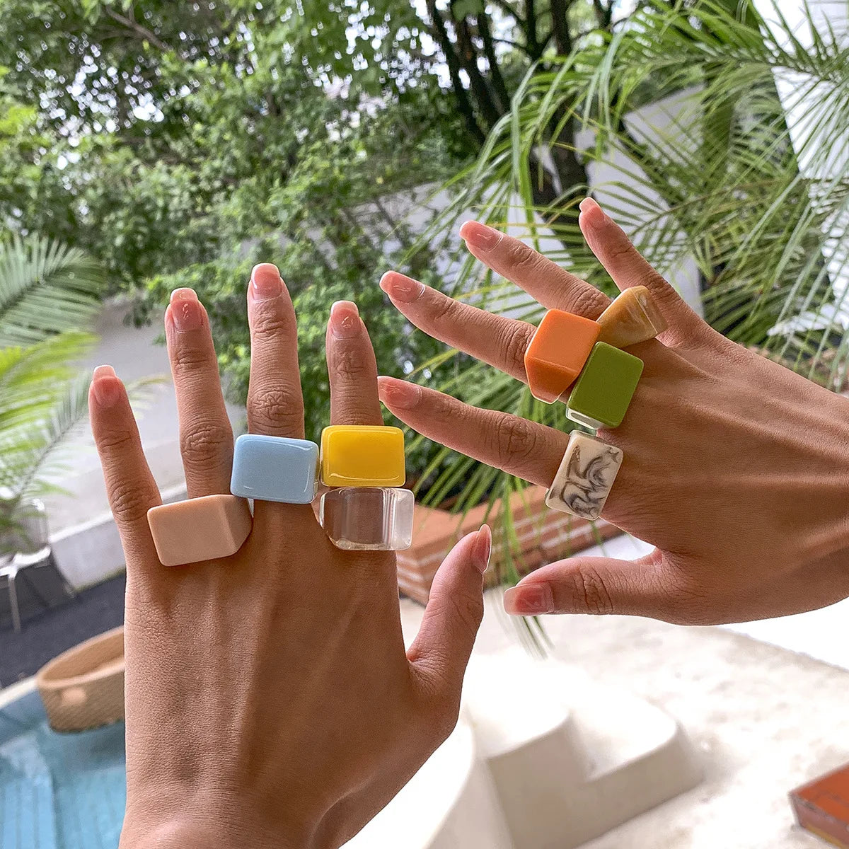 Plastic Cute Candy Color Geometric Square Wide Rings Finger Ring Chunky Retro Resin Acrylic Ring
