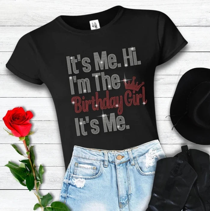 Lovely Birthday Diy Letter Rhinestone Custom Print Unisex Christmas 100% Cotton Terry Oversized 3D Hip Hop Black T-Shirts