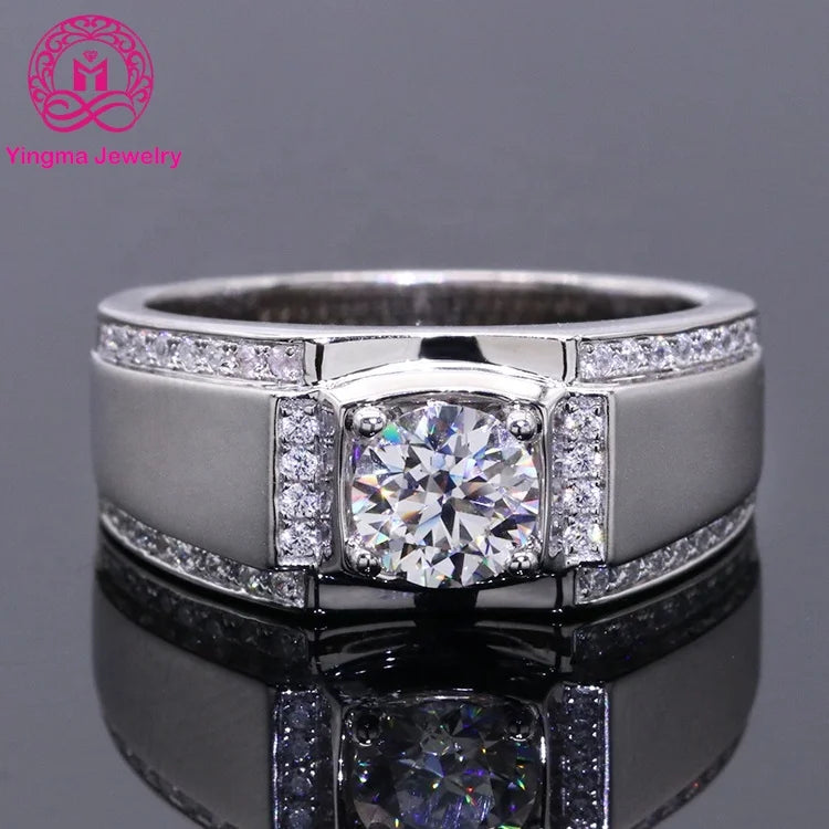 Fancy Man Silver Ring GRA Certificate Moissante Diamond Ring White D Color VVS Clarify Sterling Sliver 925 Men's Rings for Gift