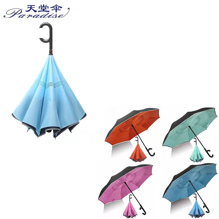 Paradise Promotion Wholesale Designer Luxury Inverted Umbrella Double Layer Inverted Paraguas Umbrellas for the Rain
