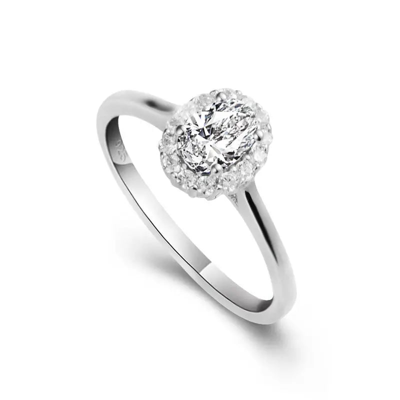Trendy Rhodium Plated Oval Zircon Silver Fine Jewelry Ring for Engagement Wedding Anniversary Party or Gift