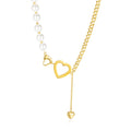 Jewelry New 18K Gold Plated 316L Stainless Steel Hollow Heart Pendant Necklace Irregular Freshwater Pearl Link Chain Necklace