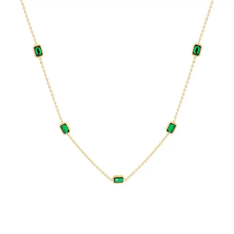 Wholesale 18k Gold Plated Stainless Steel Trendy Square Diamond Stone Cubic Zirconia Green Emerald Party Anniversary Wedding