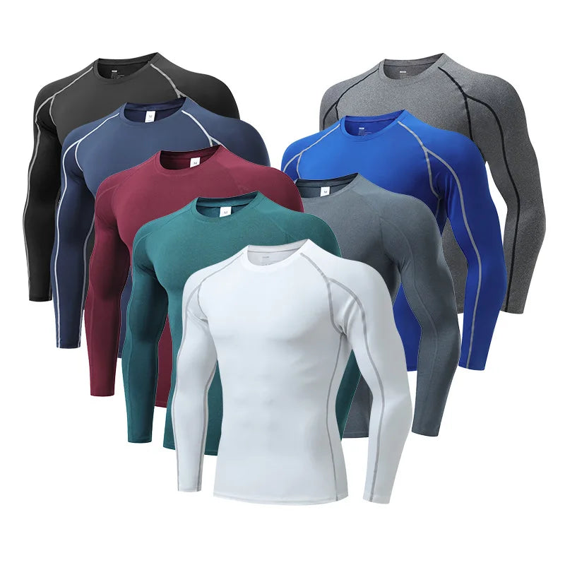 Men's Sport Fitness Jogging Training Quick Dry Breathable Long Sleeve Elastic Tight Top