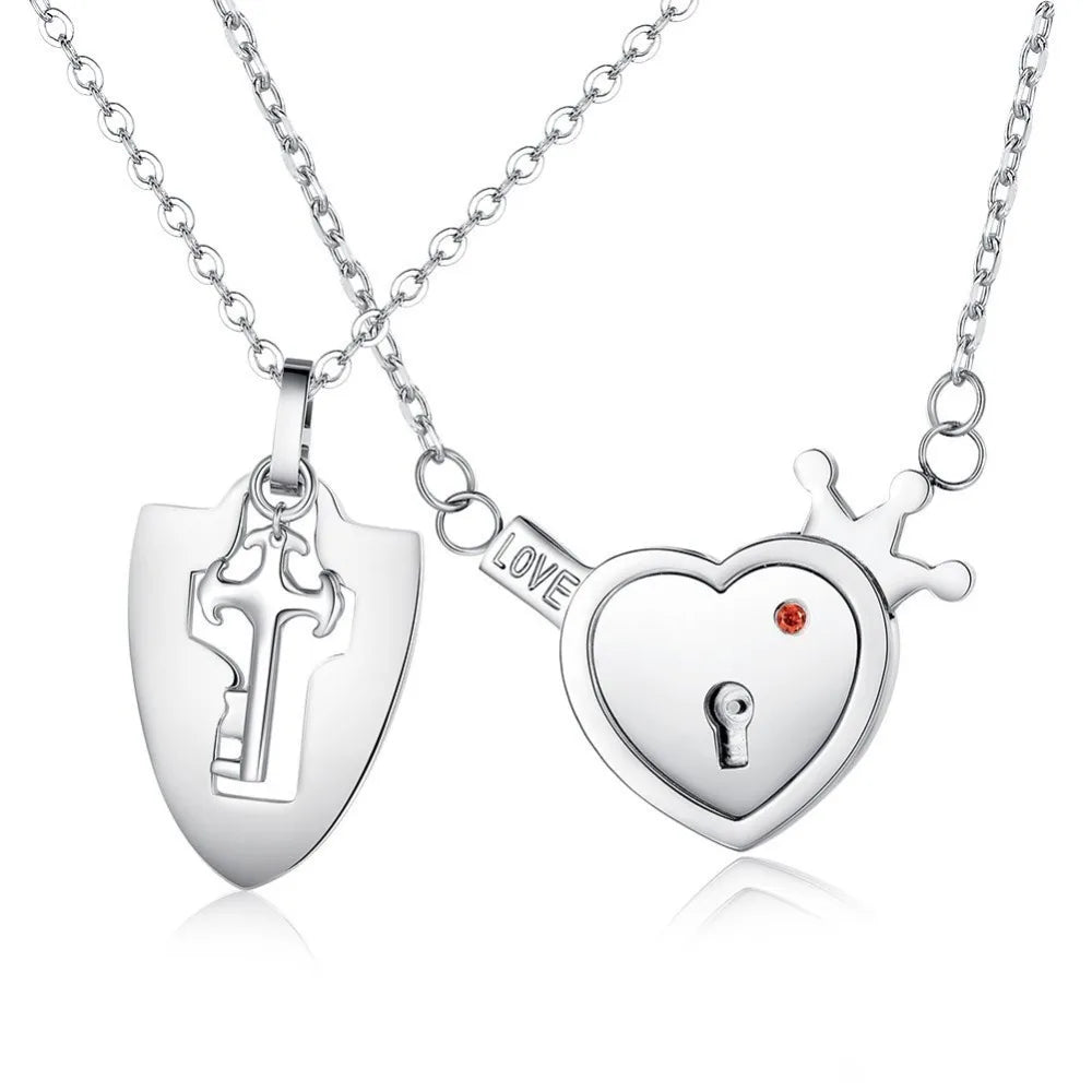 Stainless Steel Personalized Shield Key to My Heart Necklace Jewelry Sets Valentine Gifts Fashion Love Couple Fine Necklaces