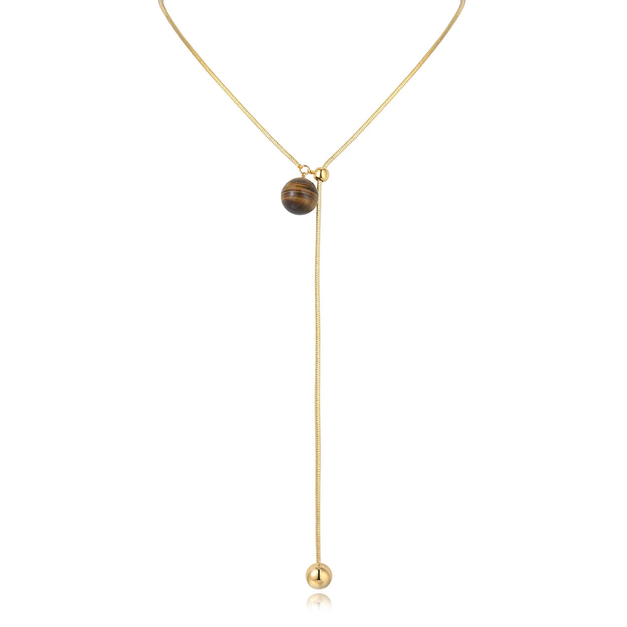 Fashion Brass Electroplated 18k Gold Long Sweater Chain Tiger Eye Stone Pendant Adjustable Necklace Jewelry Factory