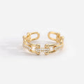 18K Real Gold Plated Cubic Zircon Opening Rings U Shaped Lock Chain Brass Rings for Women