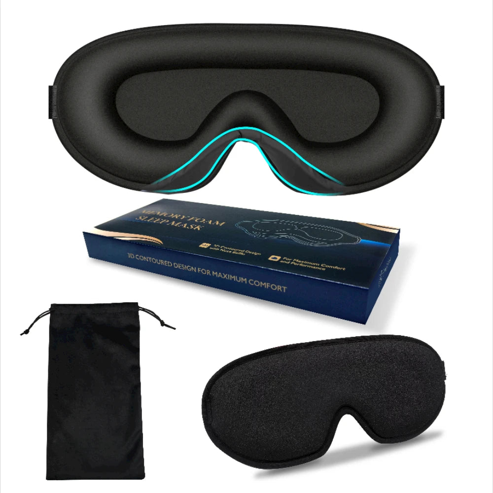 3D Contoured Cup Sleepmask Embroidered Logo 3D Eye Mask Made Crystal Silk Ice Silk Material OEM Sleep Eyemask Ear Features