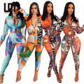 Liu Ming Autumn Wholesale Fashion 2024 New Product Print Sexy Two Piece Women Long Sleeve Crop Tops Leggings Pants Set