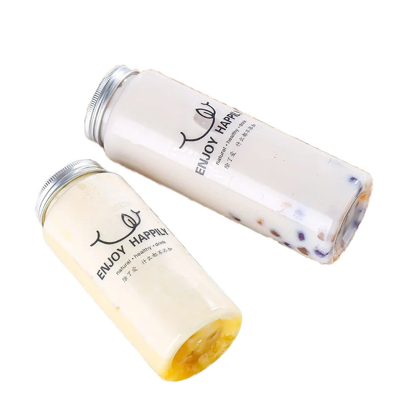 400ml 500ml Plastic Juice Bottles Boba Milk Tea Bottles Disposable Plastic PET Beverage Bottle With Aluminum Cap