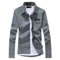 New Fashion Men Denim Shirt Autumn Long Sleeve Cowboy Slim Shirt Trendy Style Dark Blue Denim Shirts for Men
