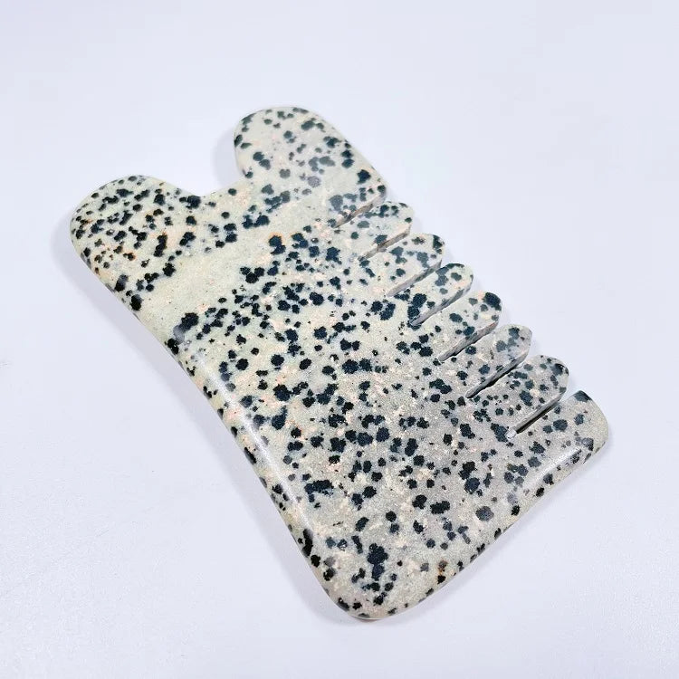 Huiying Wholesale Eco-friendly Hair Jade Comb Massage Comb Dalmatian jasper Gua Sha Stone Comb